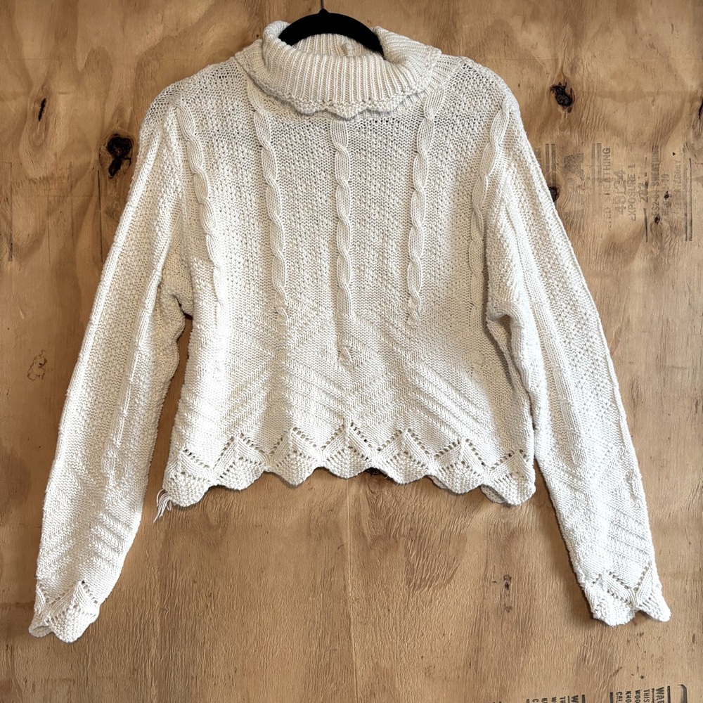 Vintage High Sierra Knit 100% Cotton White Turtleneck Sweater Sz M